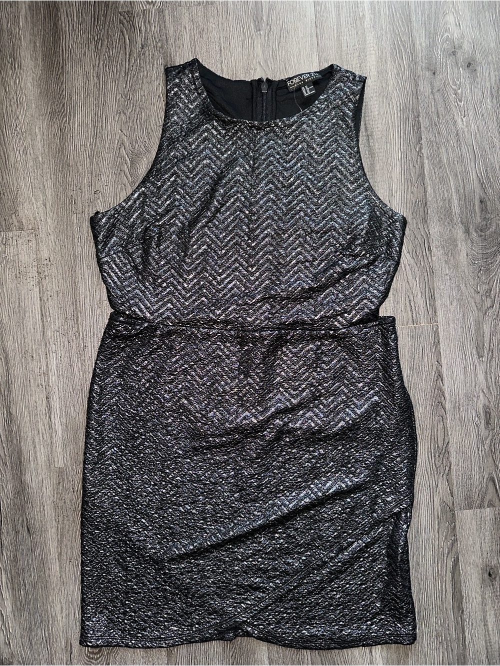 Black Metallic Chevron Mini Dress